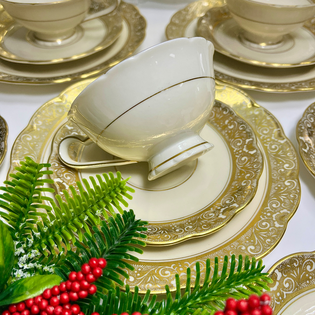 Кофейное трио Konigl pr Tettau Германия 1954-68гг, фарфор айвори, позолота, 130мл. Картинка 4